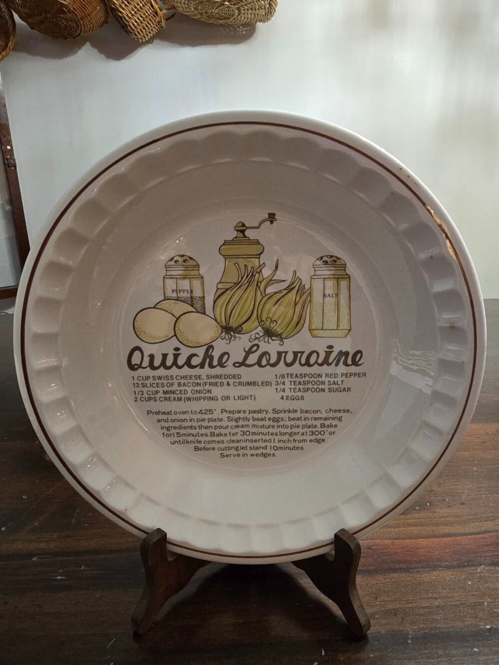 Vintage Quiche Lorraine Recipe Pie Plate 10.75”
